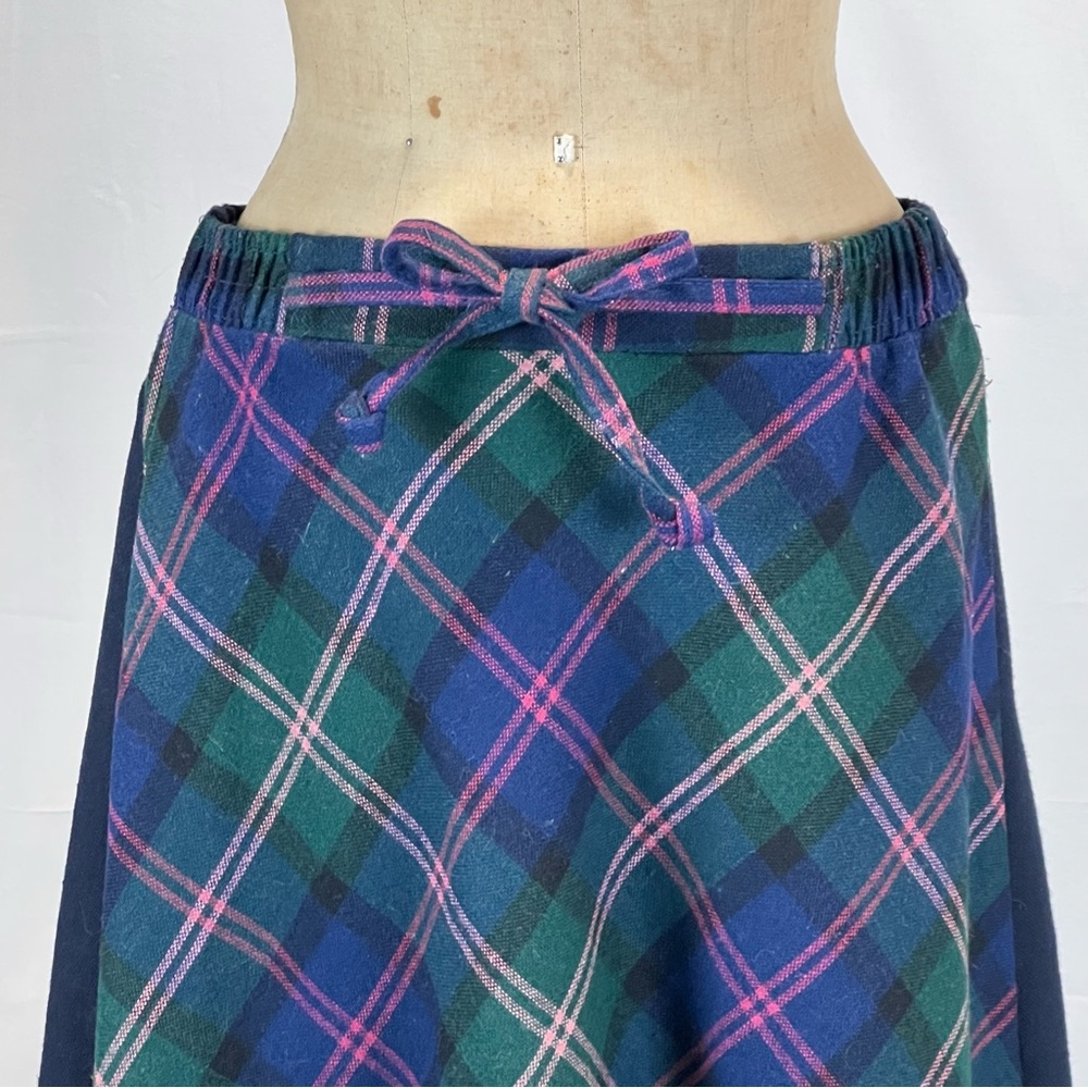 VINTAGE tartan plaid wool skirt midi‎ drawstring elastic waist dark academia 80s - Picture 3 of 9
